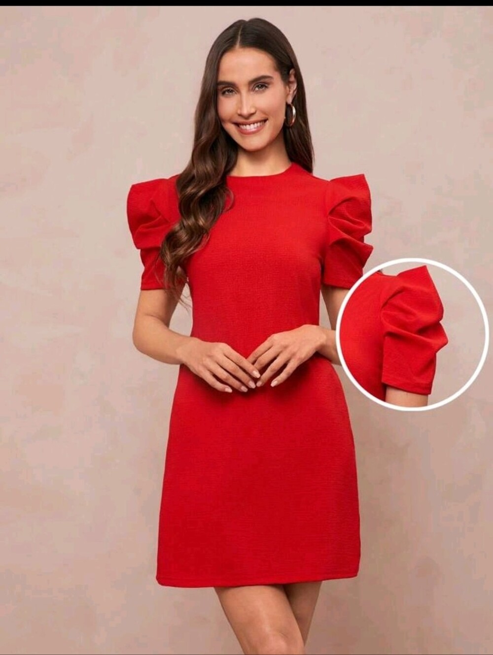 Red Puff Sleeve Shift Dress